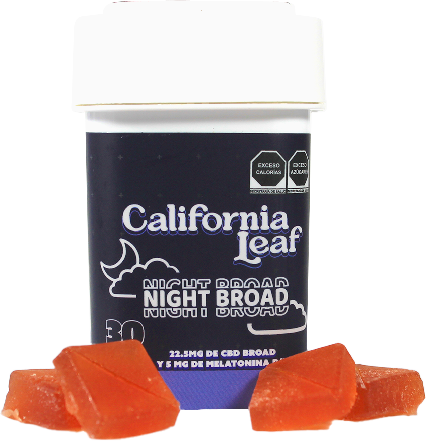 California Leaf® | Gomitas Night Broad (Sin terpenos – 20 mg CBD Broad + 5 mg Melatonina) |15 ó 30 piezas.