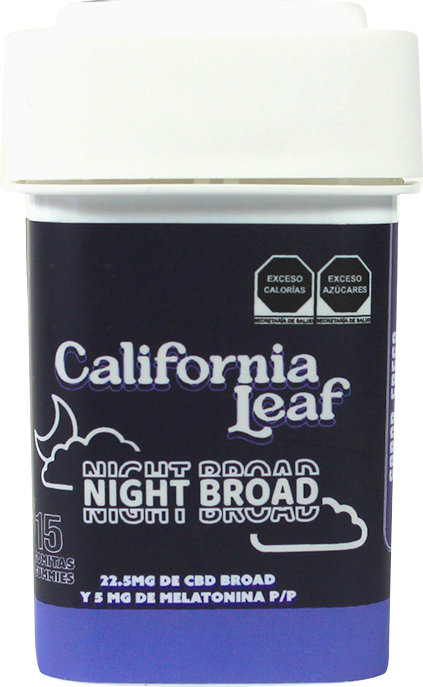 California Leaf® | Gomitas Night Broad (Sin terpenos – 20 mg CBD Broad + 5 mg Melatonina) |15 ó 30 piezas.