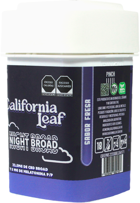 California Leaf® | Gomitas Night Broad (Sin terpenos – 20 mg CBD Broad + 5 mg Melatonina) |15 ó 30 piezas.