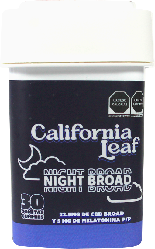 California Leaf® | Gomitas Night Broad (Sin terpenos – 20 mg CBD Broad + 5 mg Melatonina) |15 ó 30 piezas.